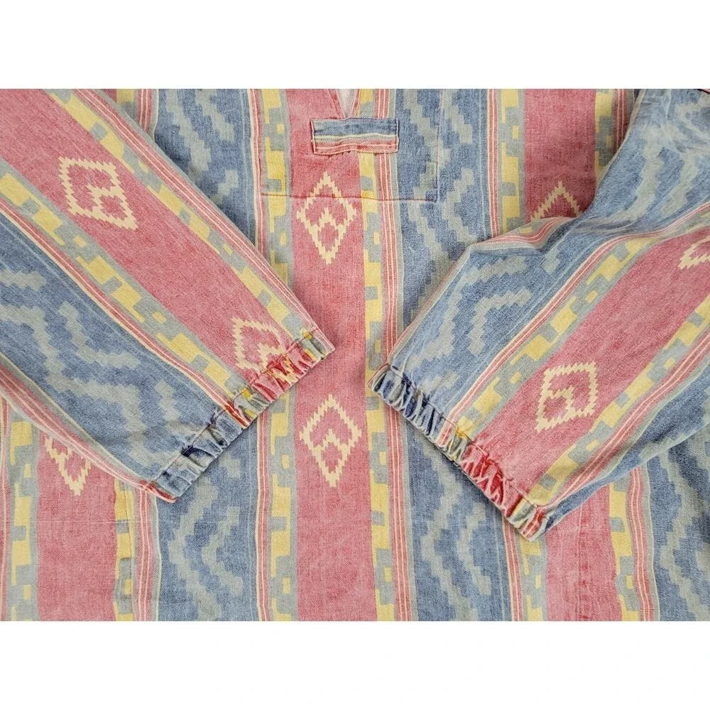 Vintage Retro Andrews Blues Aztec Southwestern Mens‎ Medium Baggy Hooded Sweater